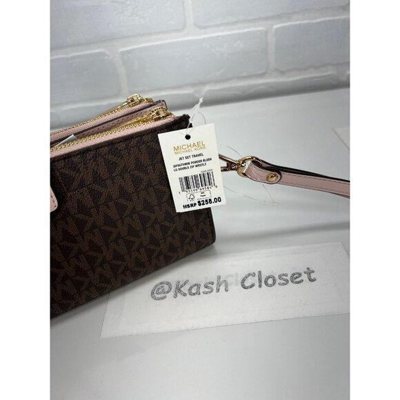 Michael Kors wallet double zip wristlet large MK signature powder blush brown - Picture 8 of 8